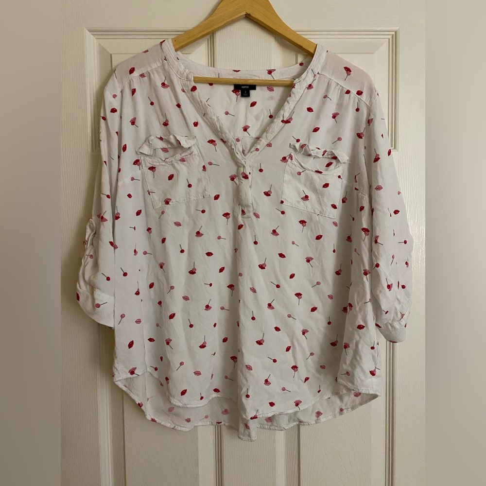 White and Red Patterned Women's Top - Picture 6 of 8